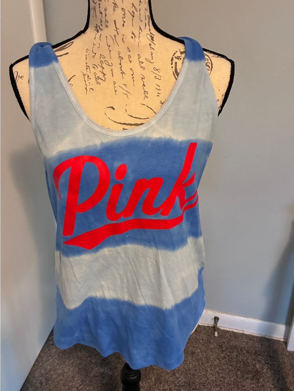 PINK Blue Tie-Dye Tank with Red Logo-LARGE